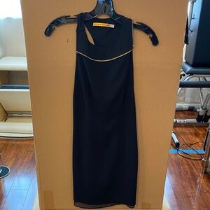 Alice + Olivia Black One-Shoulder Sheath Dress with Chain Trim